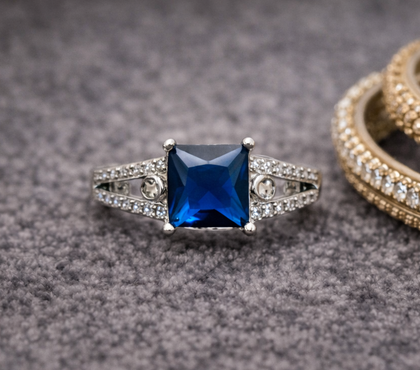 Princess Cut Sapphire Split-Shank Ring