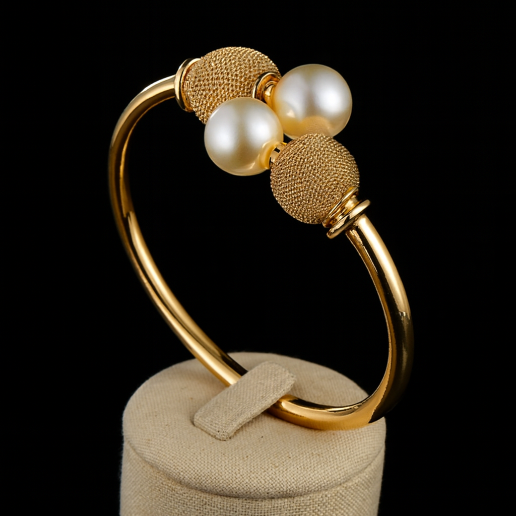Radiant Pearl & Gold Plated Bangle-Ruvanya