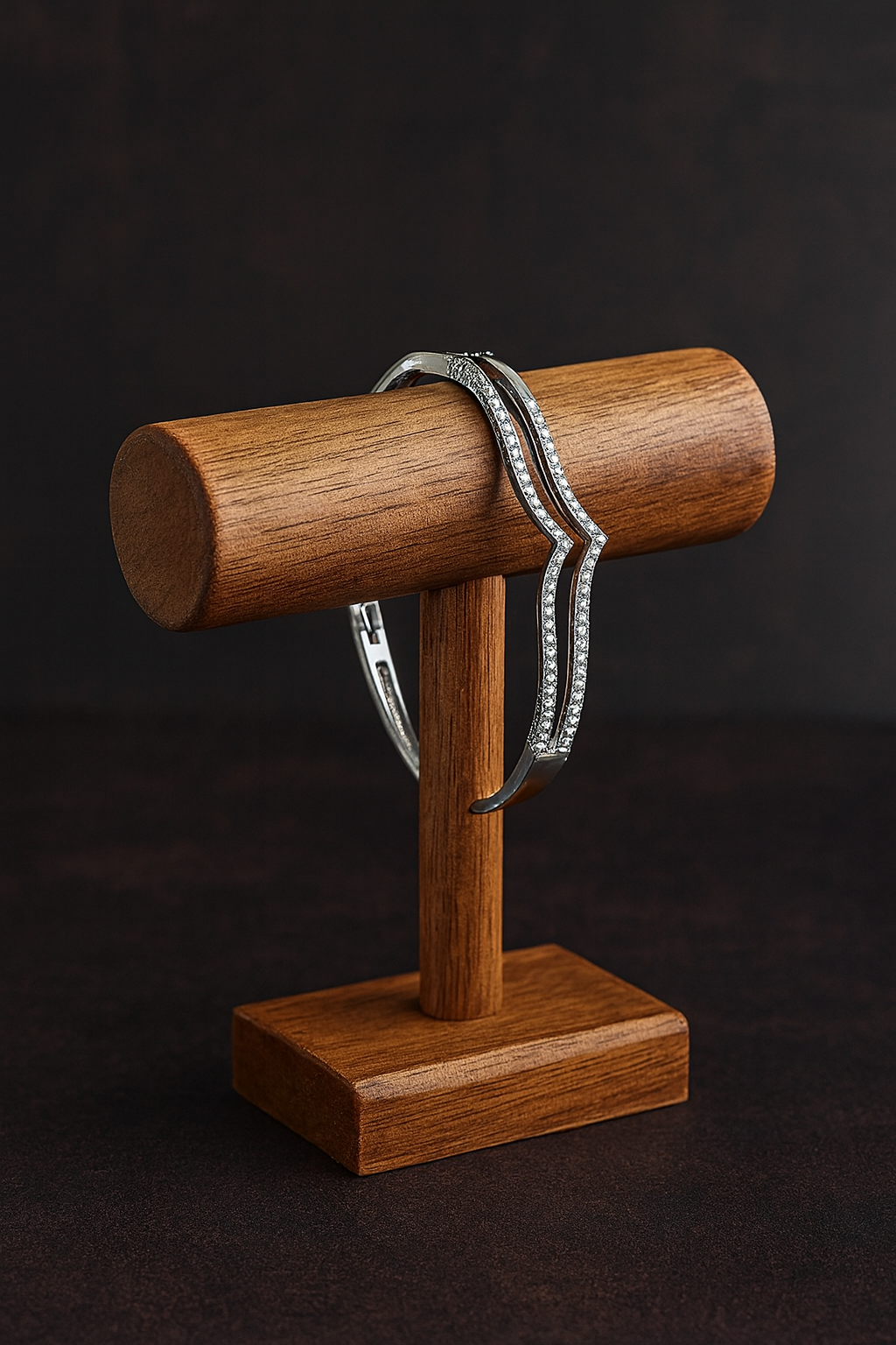 Silver Wave Bangle with Diamond Accents