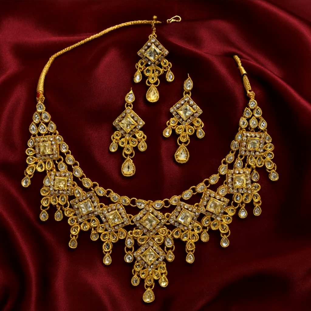 Regal Kundan Polki Bridal Necklace Set-Ruvanya