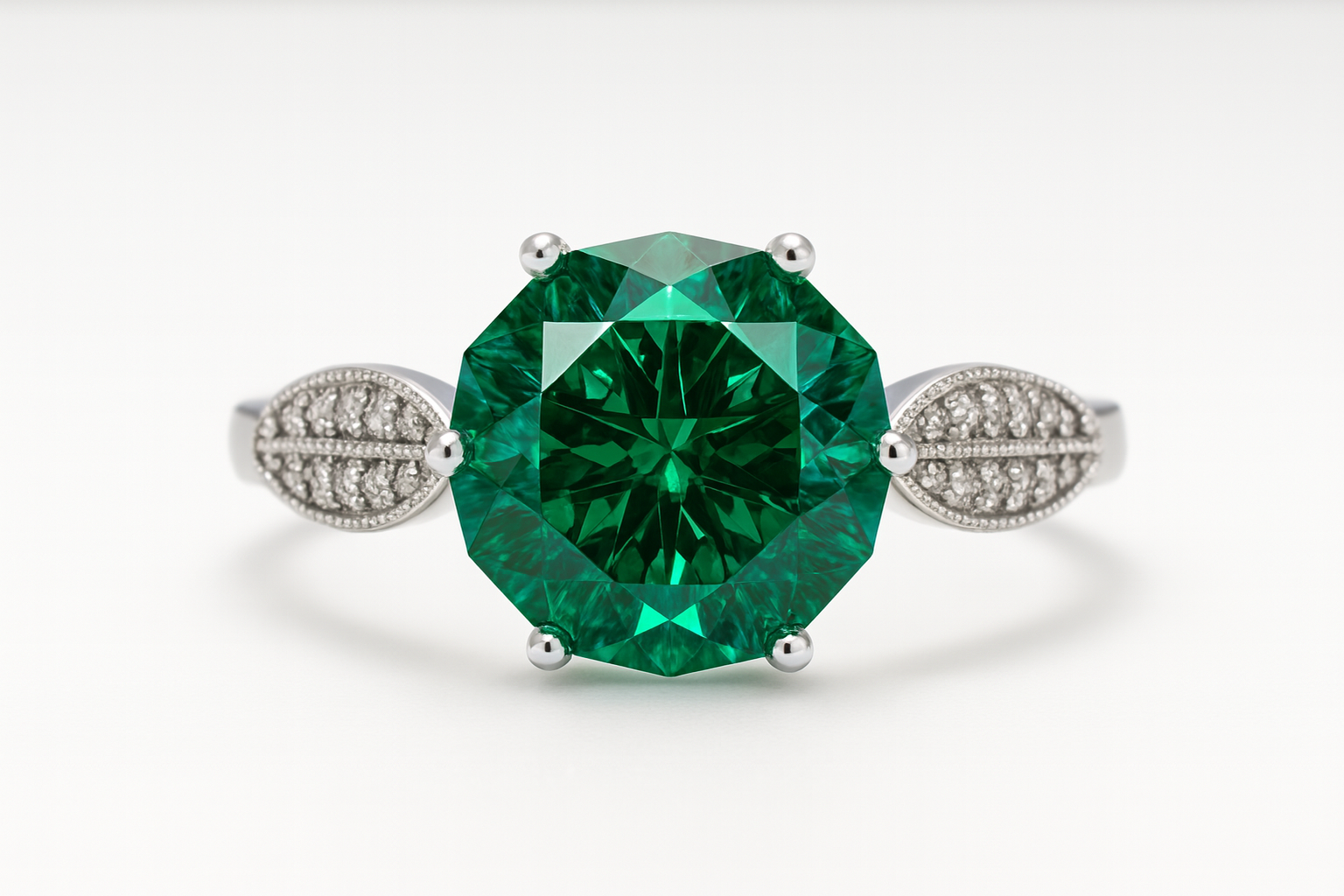 Emerald Green Zircon Silver Ring-Ruvanya