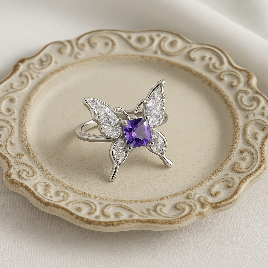 Zircon Butterfly Silver Ring-Ruvanya
