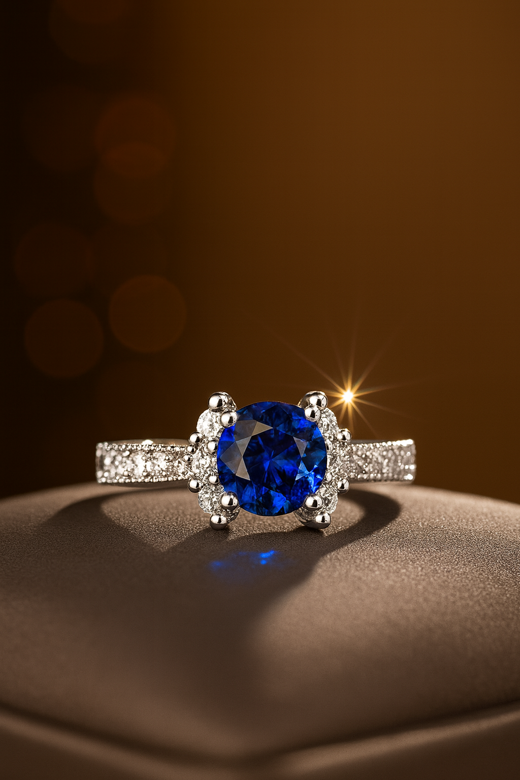 Stylish Silver Circle Blue Zircon Ring-Ruvanya