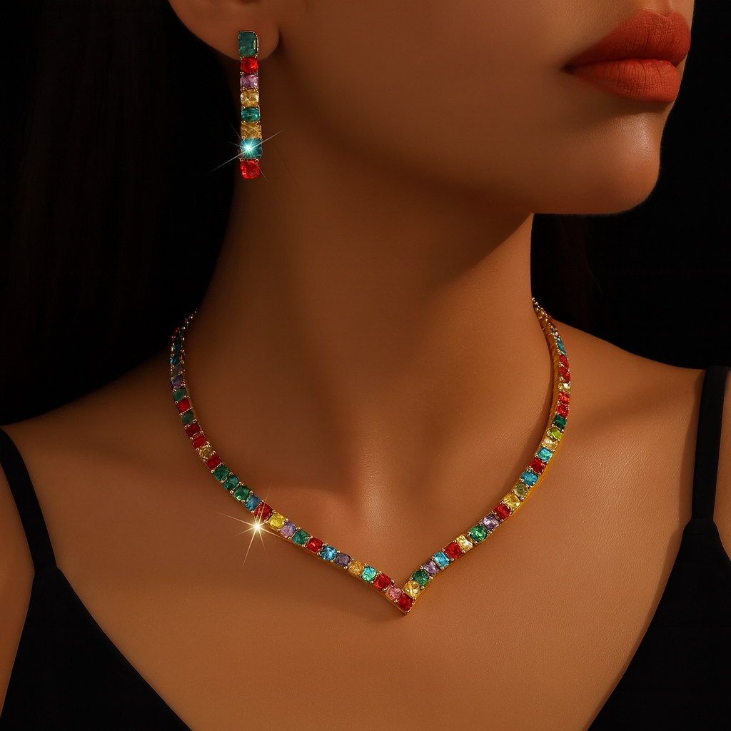 Chevron Tennis Necklace Set-Ruvanya