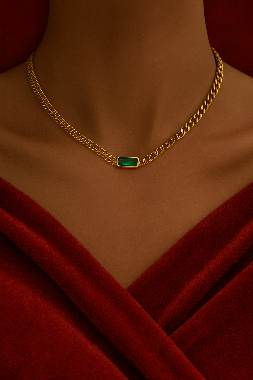 Gold Choker with Emerald Gemstone