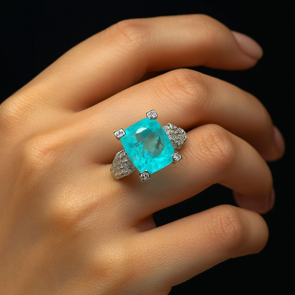 Elegant Azure Square Fashion Ring-Ruvanya