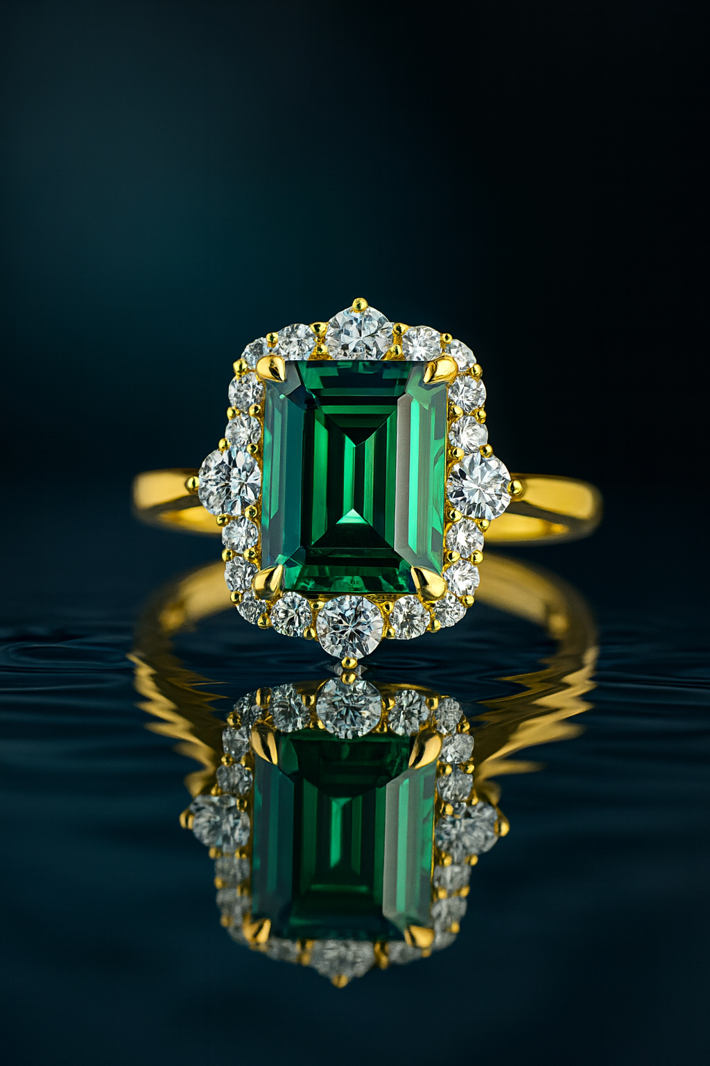 Geometric Style Emerald Green Gold Ring-Ruvanya
