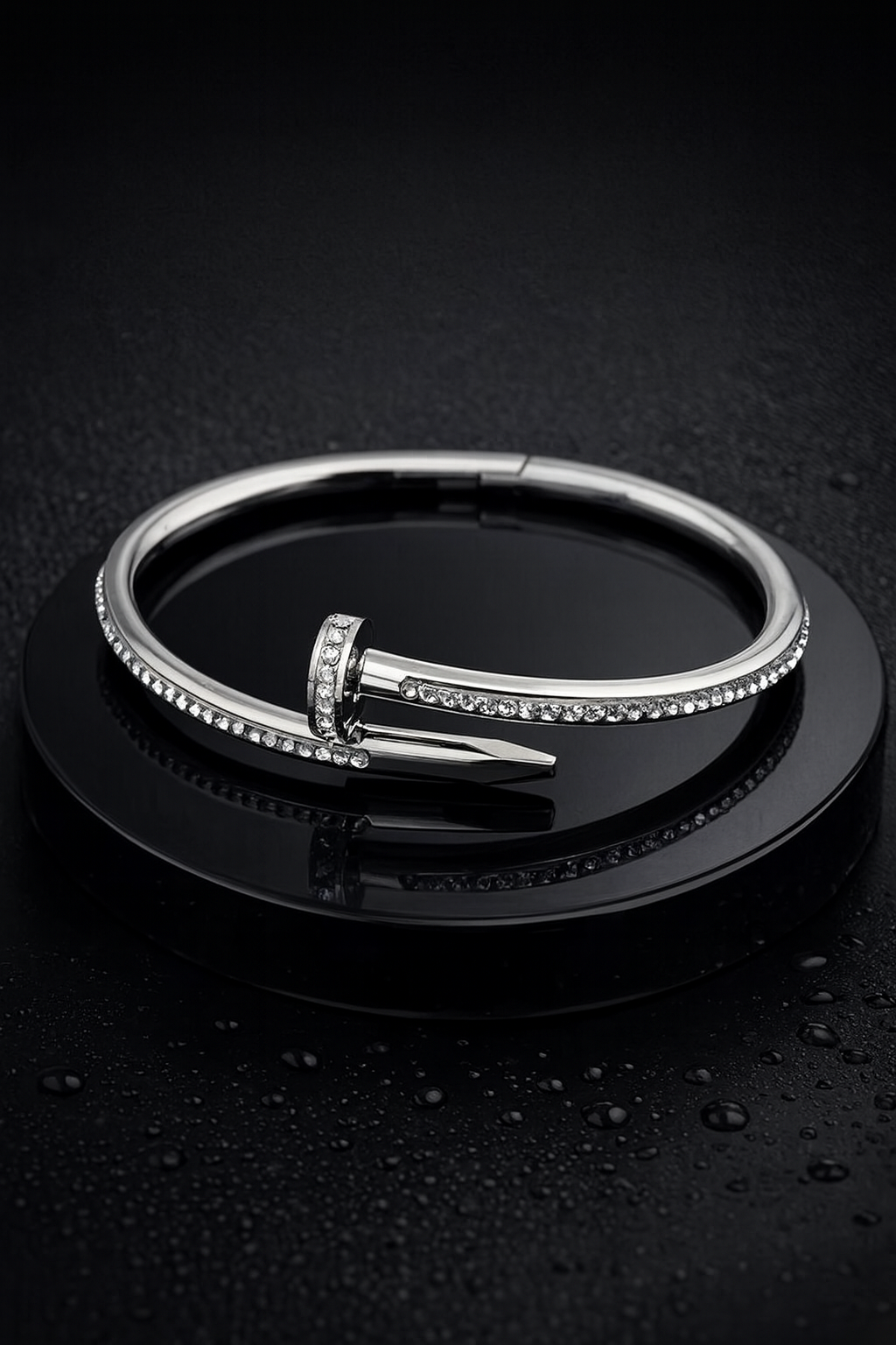 Silver Nail Bracelet With Crystal Accents