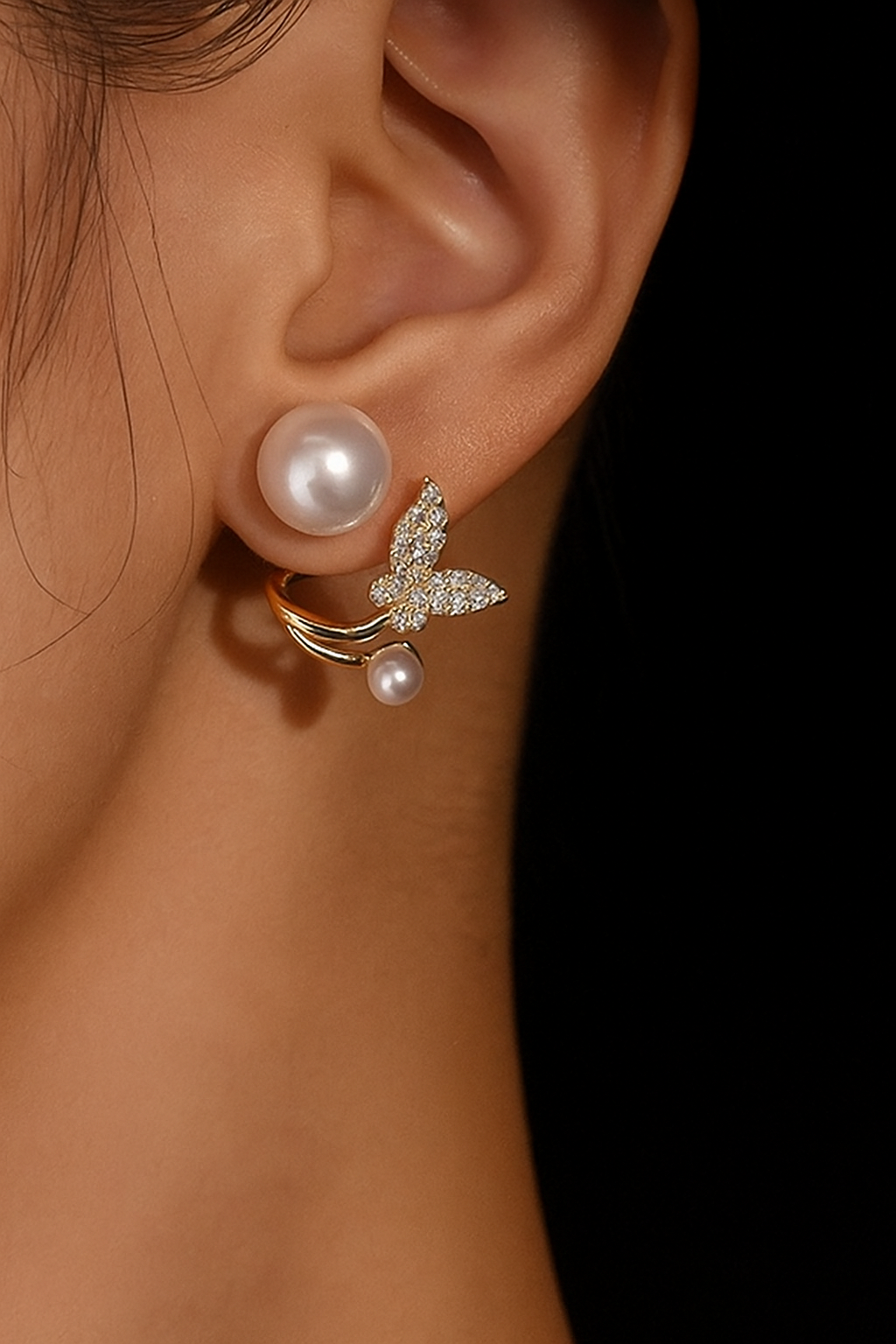 Butterfly Pearl Ear Tops