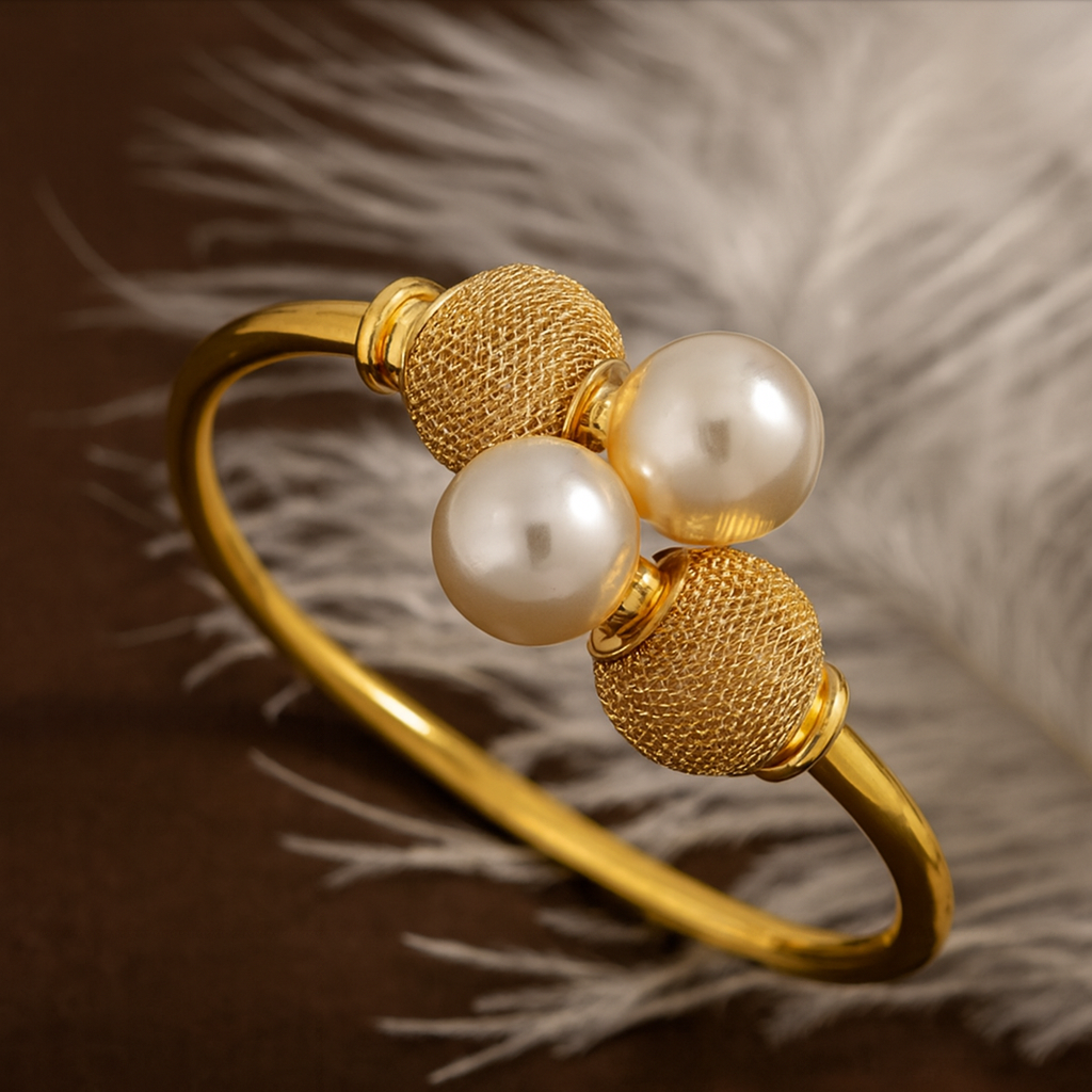 Radiant Pearl & Gold Plated Bangle-Ruvanya