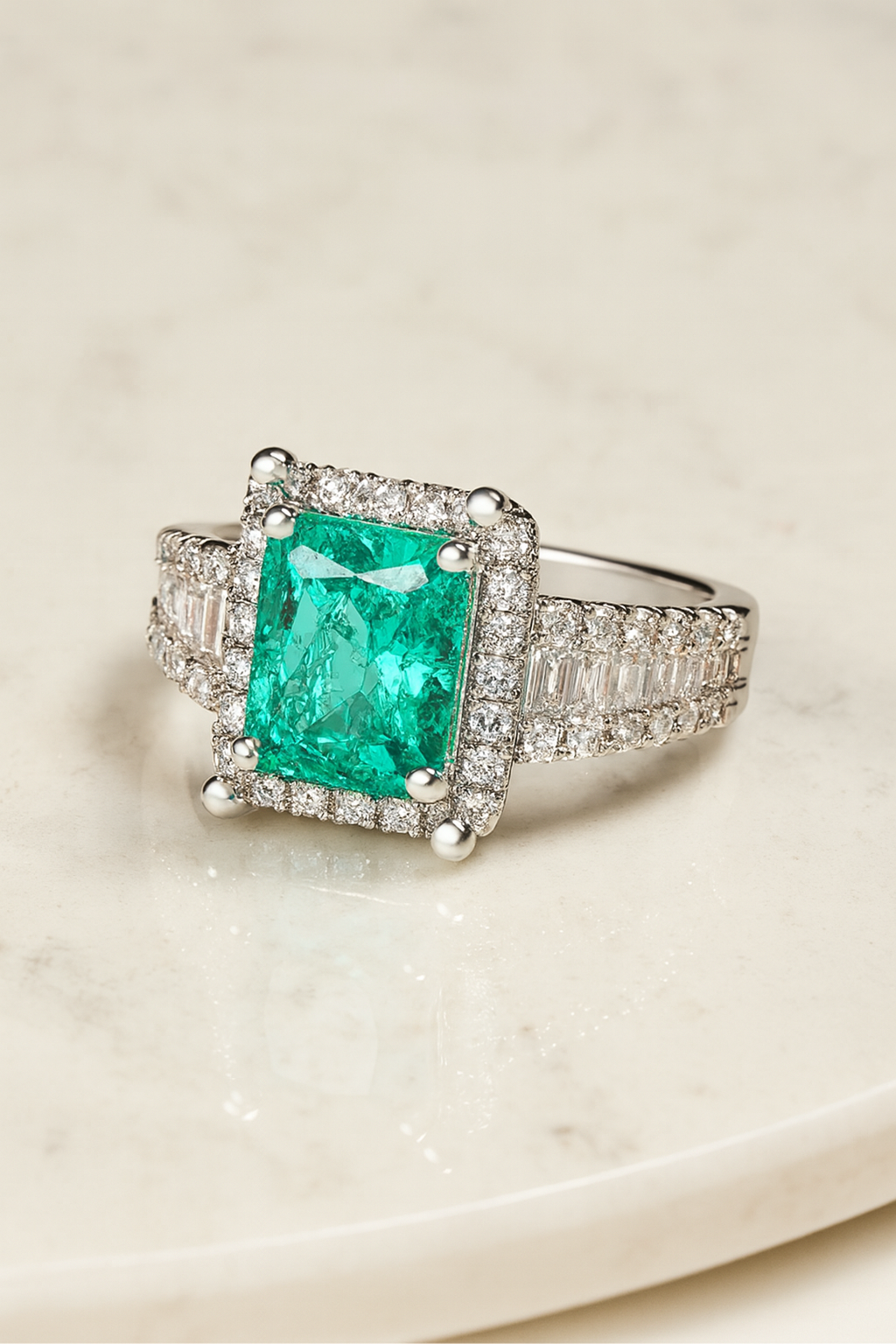 Elegant Emerald Step Cut Ring for Women-Ruvanya