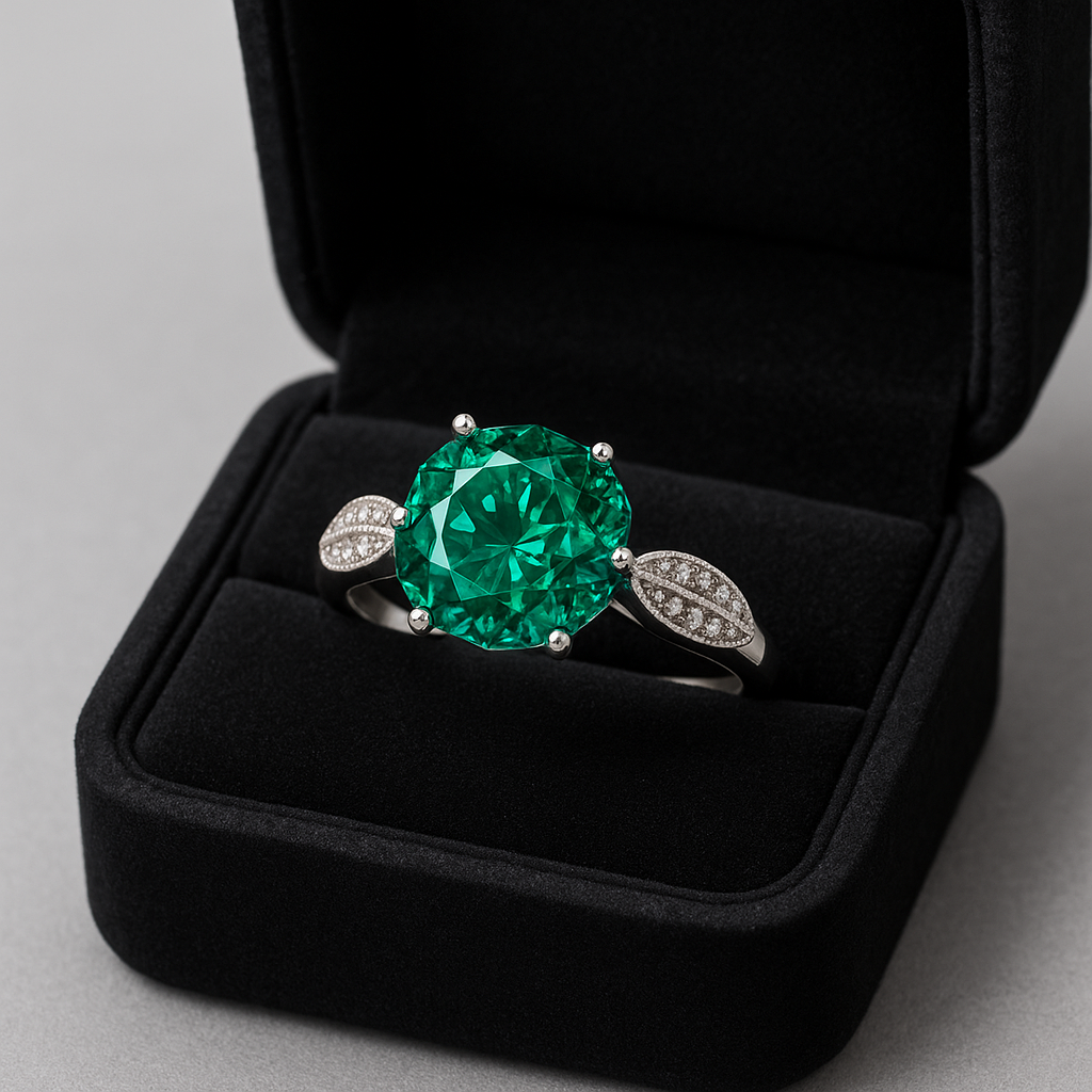 Emerald Green Zircon Silver Ring-Ruvanya