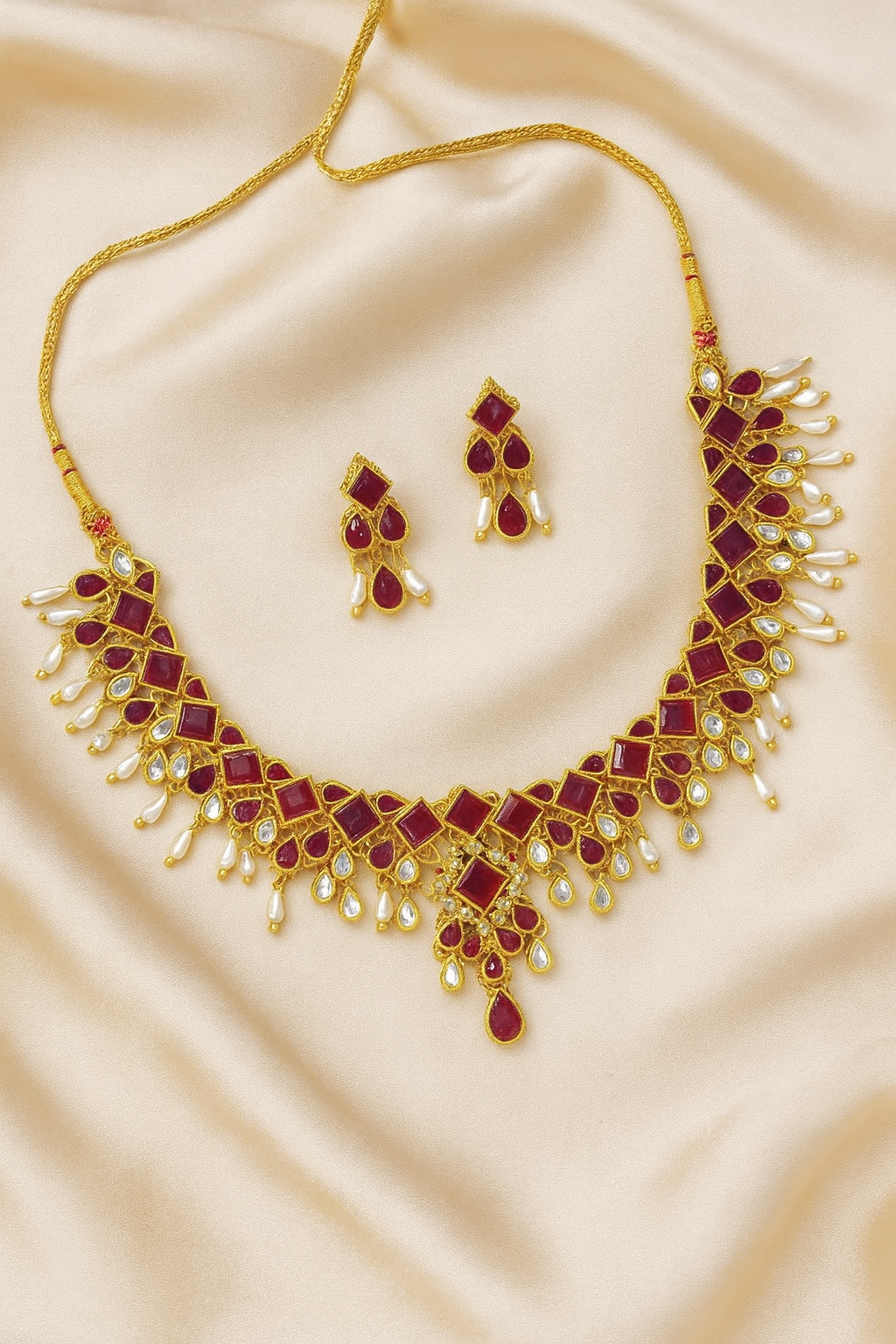 Regal Kundan Polki Bridal Necklace Set-Ruvanya