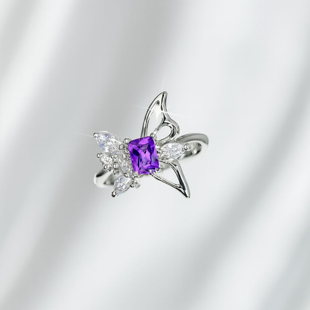 Zircon Butterfly Silver Ring-Ruvanya