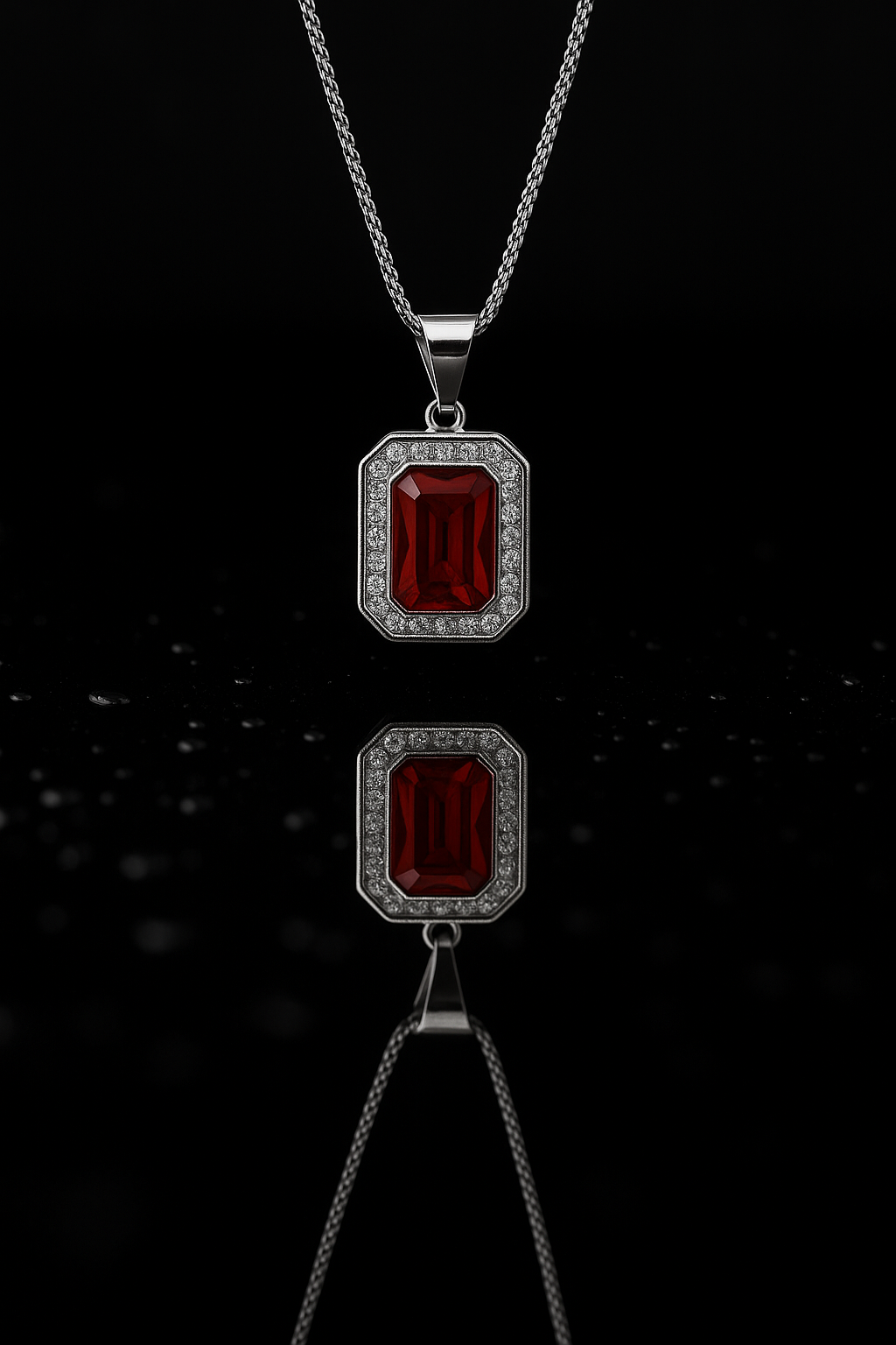 Rectangular Crystal Frame Pendant On Silver Chain