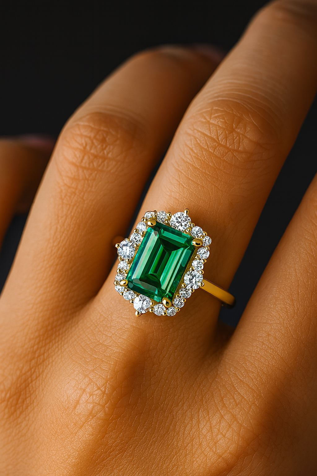 Geometric Style Emerald Green Gold Ring-Ruvanya