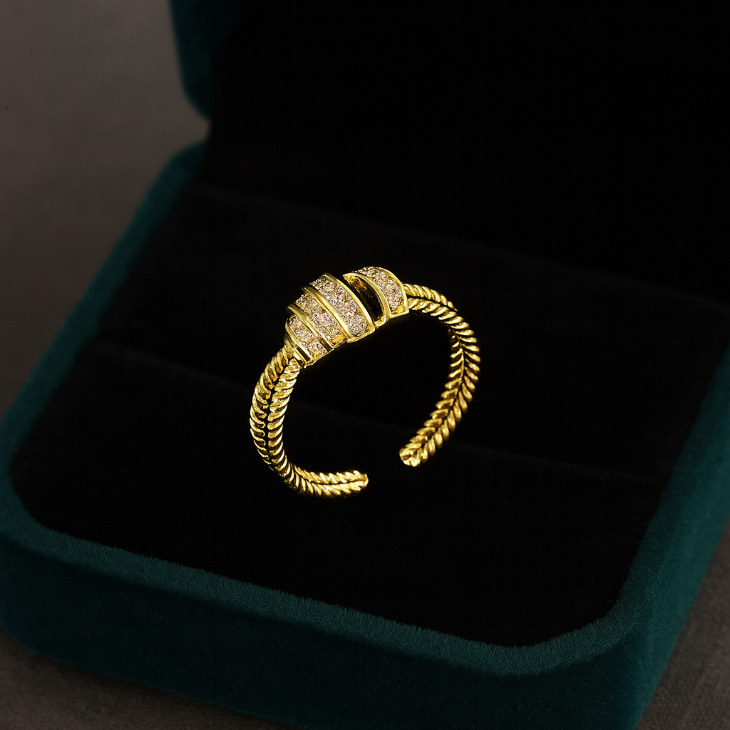 Twisted Layer Design Adjustable Gold Ring-Ruvanya