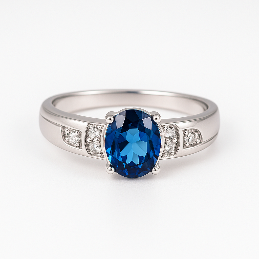 Blue Solitaire Silver Zircon Ring-Ruvanya