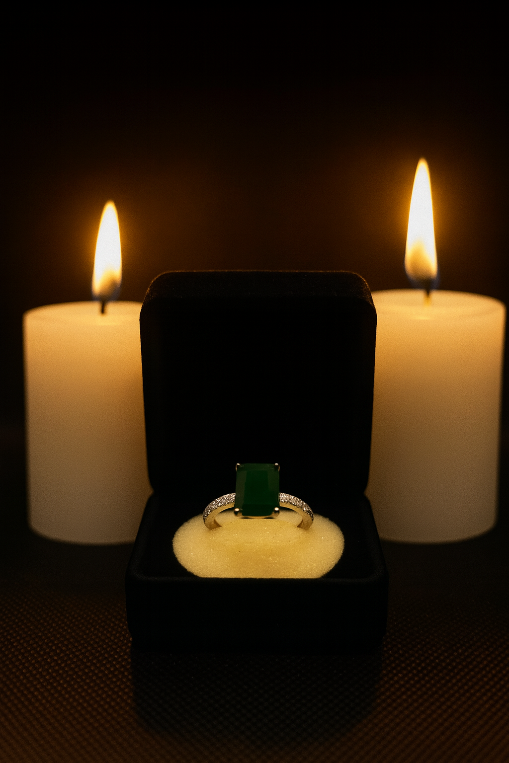 Square Emerald Green Halo Ring