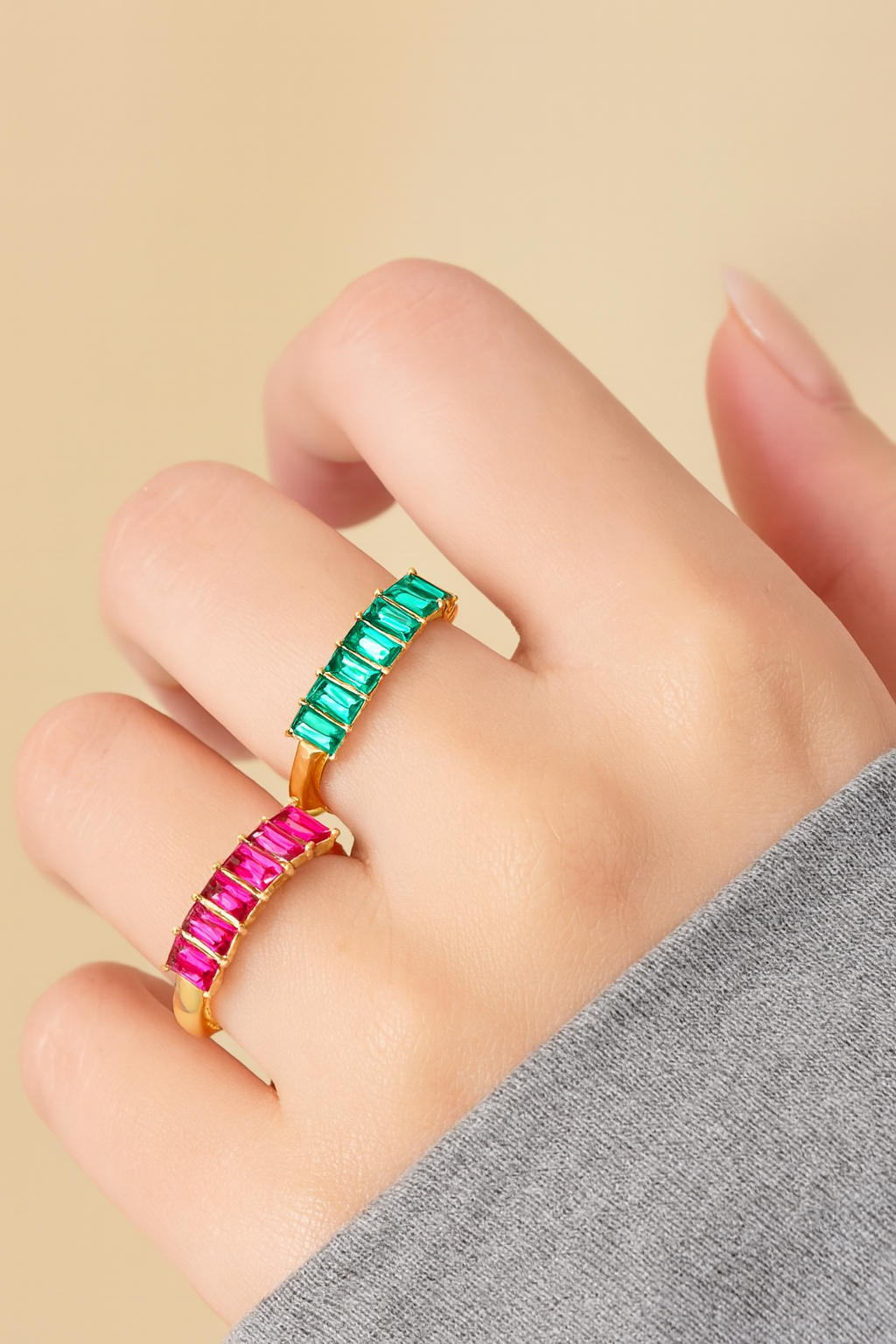 Rhinestone Layered Premium Gold Ring-Ruvanya