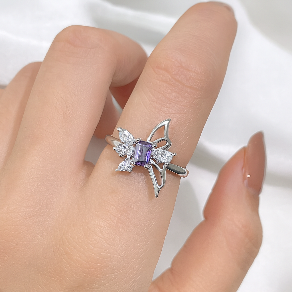 Zircon Butterfly Silver Ring-Ruvanya