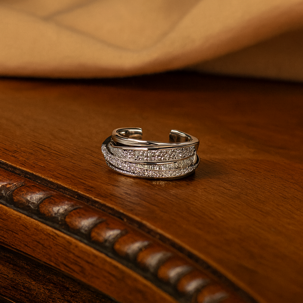 Sparkling Silver Adjustable Ring with Fancy Zircons-Ruvanya