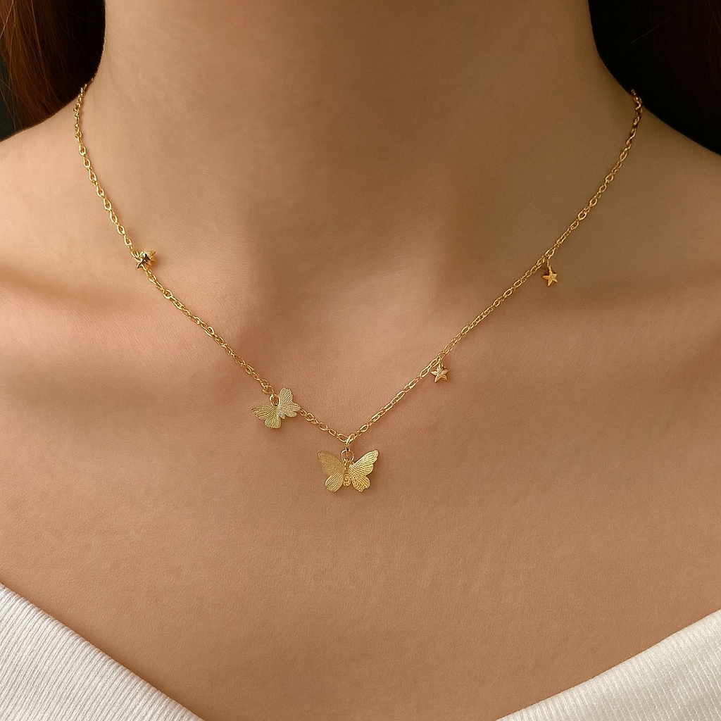 Everyday Wear Delicate Gold Butterfly Pendant-Ruvanya