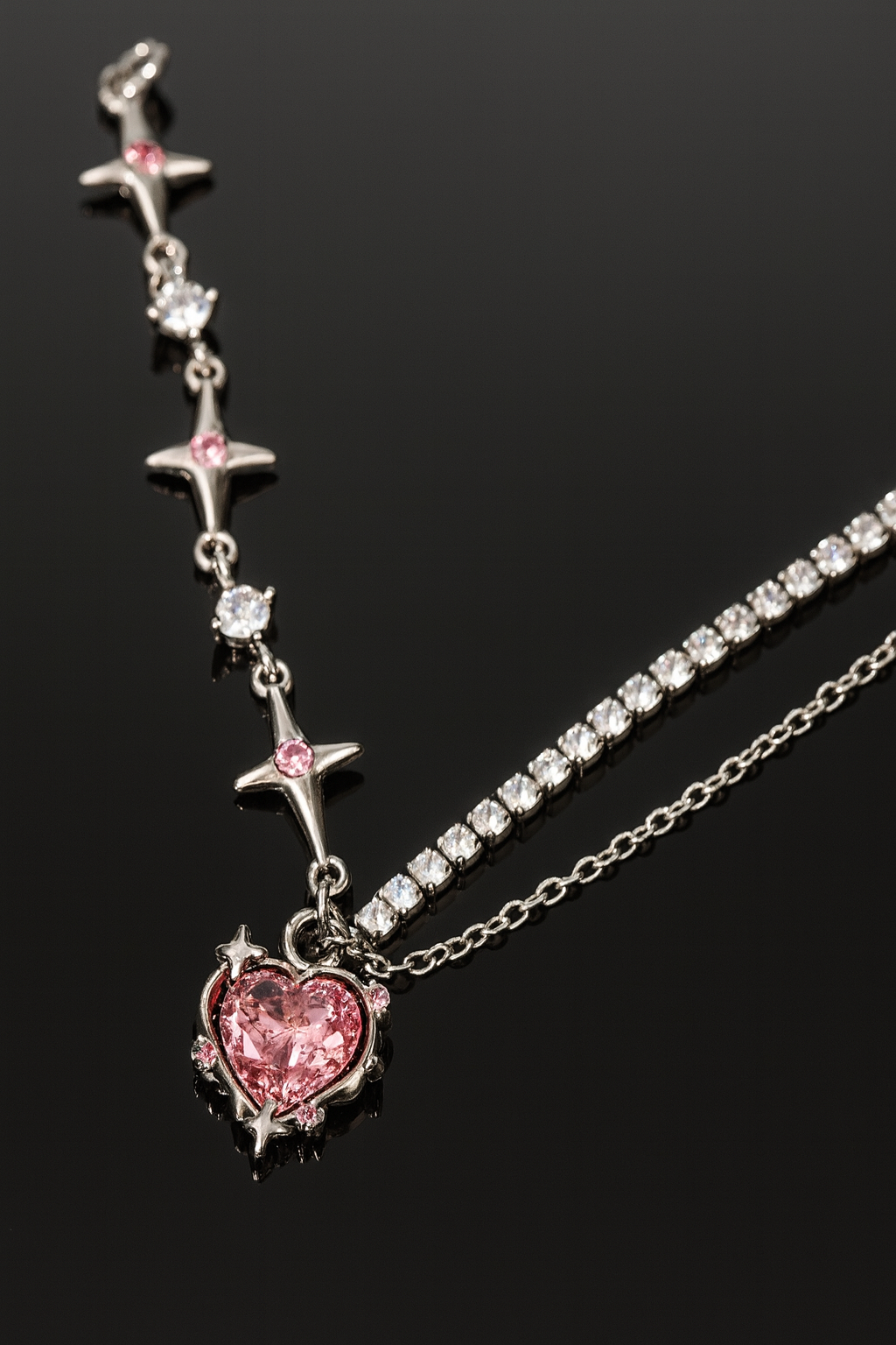 Delicate Pink Heart Pendant with Silver Chain-Ruvanya