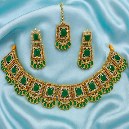 Rectangular Kundan Choker Necklace Set-Ruvanya