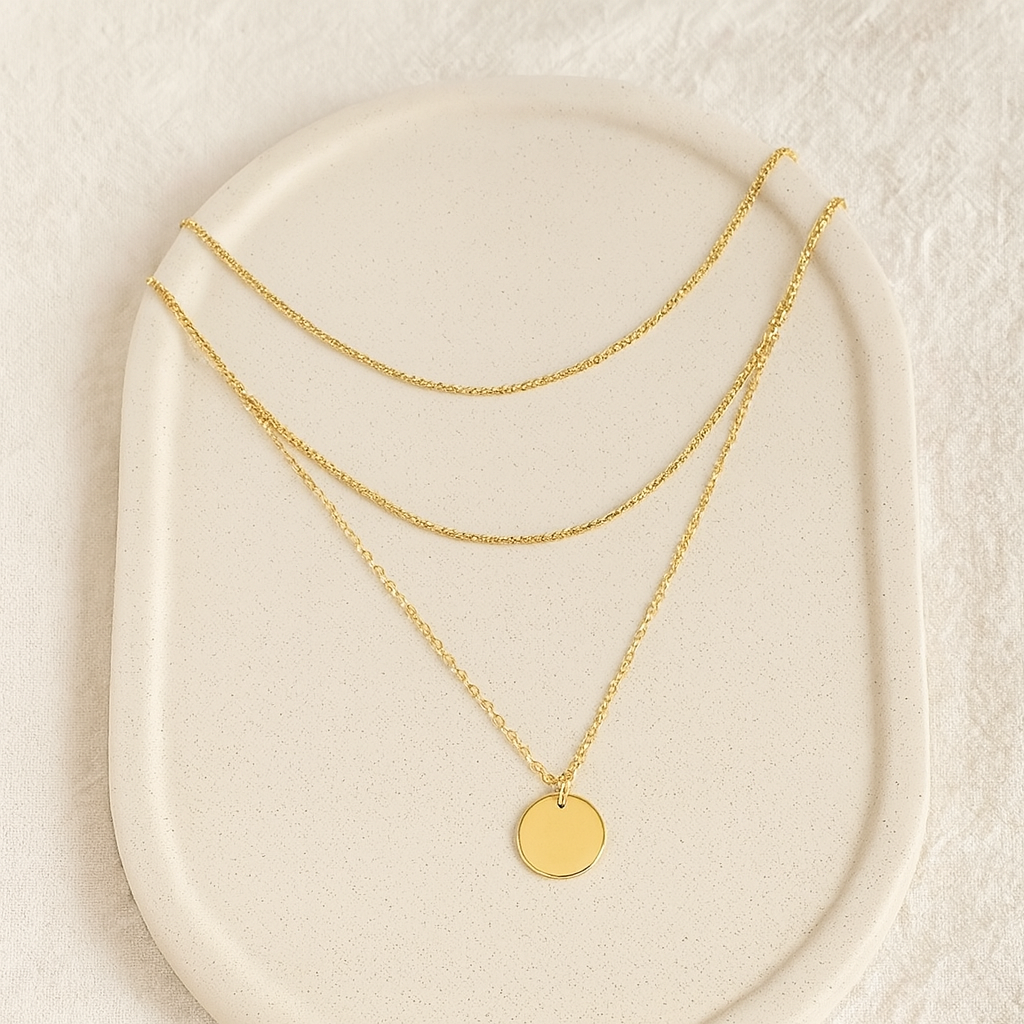 Triple Layered Gold Chain Coin Pendant Set -Ruvanya