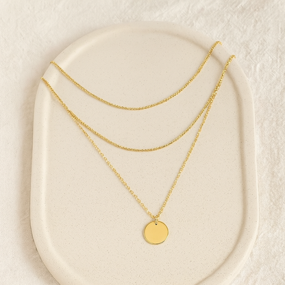 Triple Layered Gold Chain Coin Pendant Set -Ruvanya