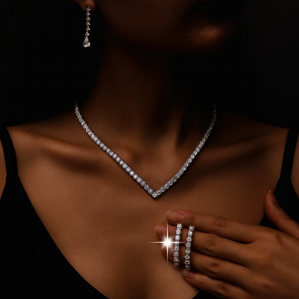 Chevron Tennis Necklace Set-Ruvanya