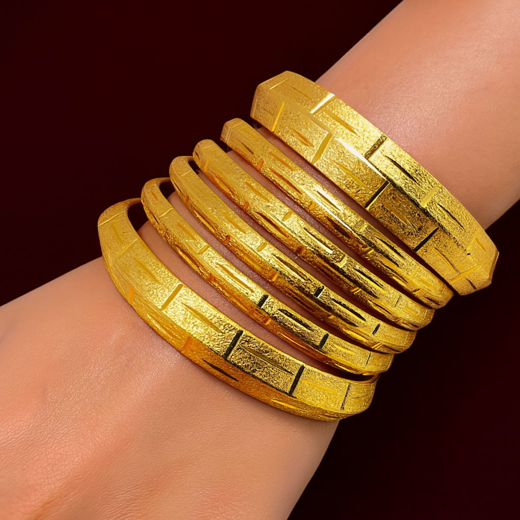 Textured Bangles With Gold Finish