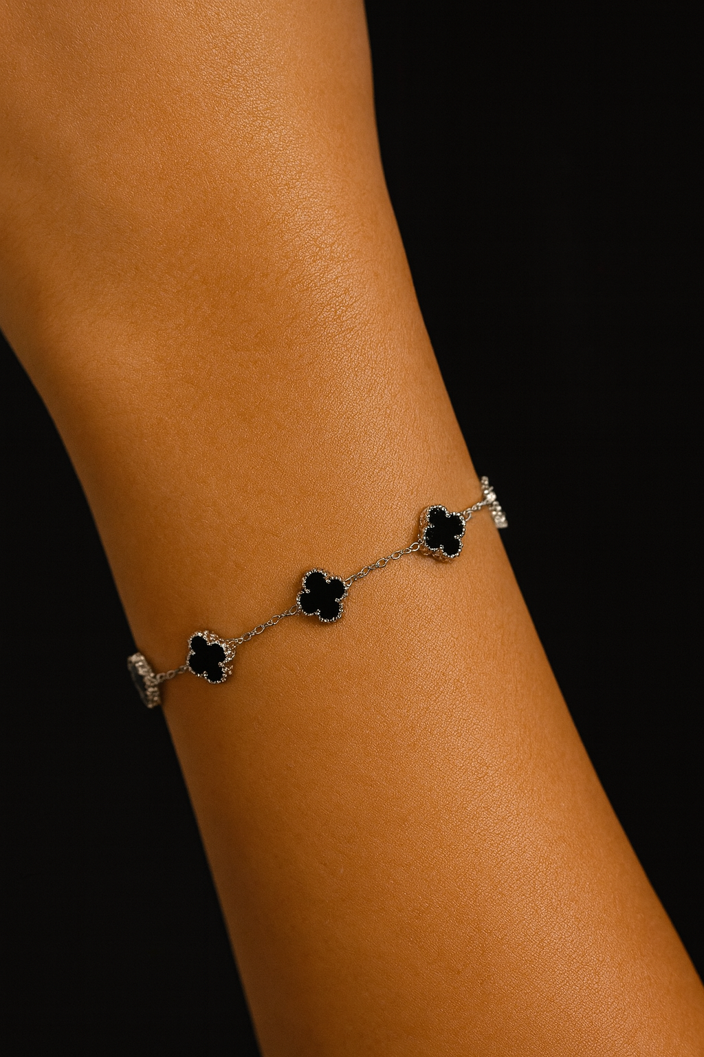 Silver Black Clover Bracelet