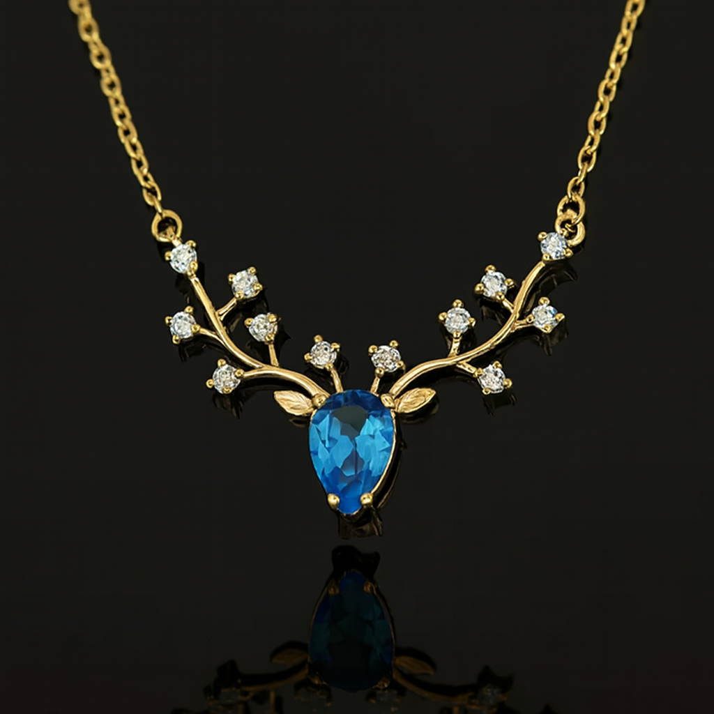 Deer Antler Pendant with Teardrop Gemstone-Ruvanya