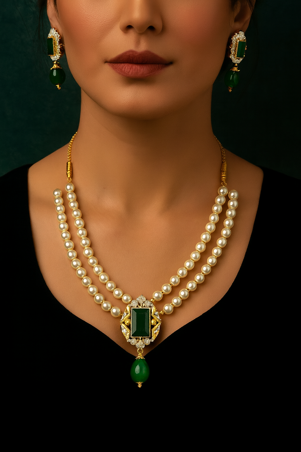 Mughal Layered Pearl Jewellery Set-Ruvanya
