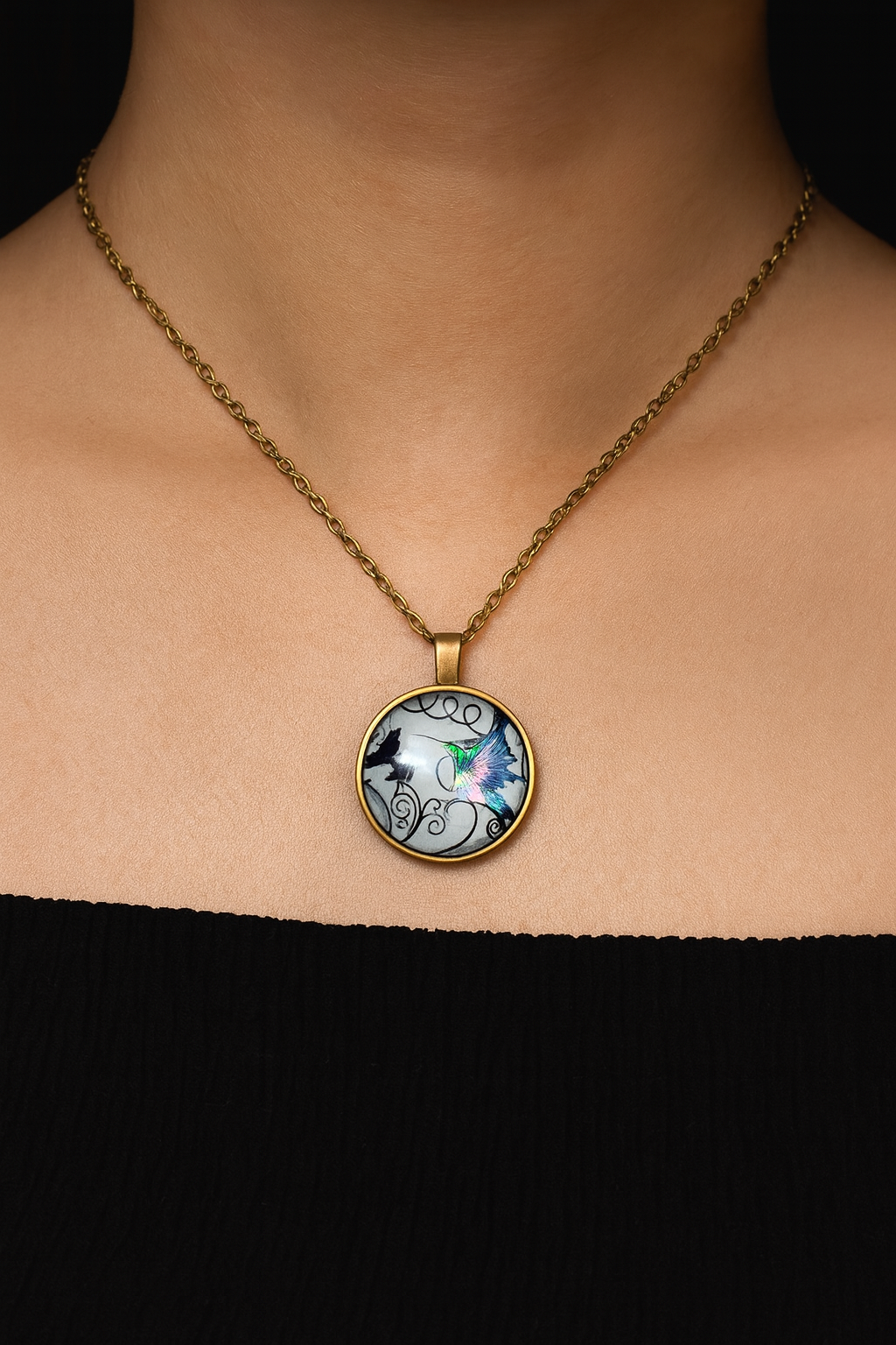 Enamel Illustration Locket-Style Necklace-Ruvanya