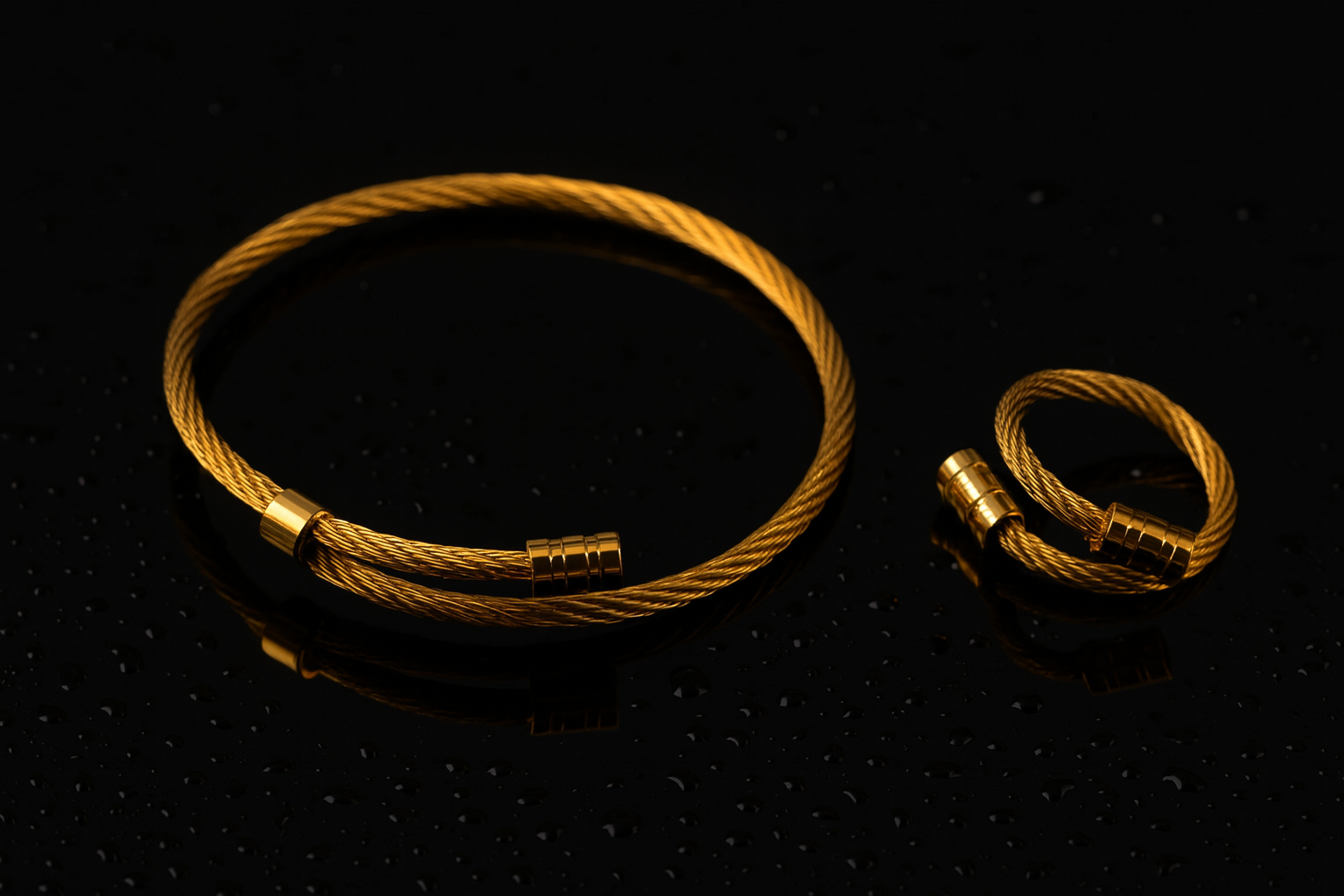 Twisted Cable Cuff Bracelet And Ring Set