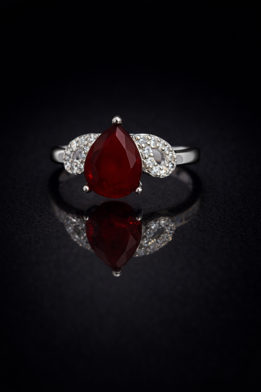 Crimson Infinity Pear Ring