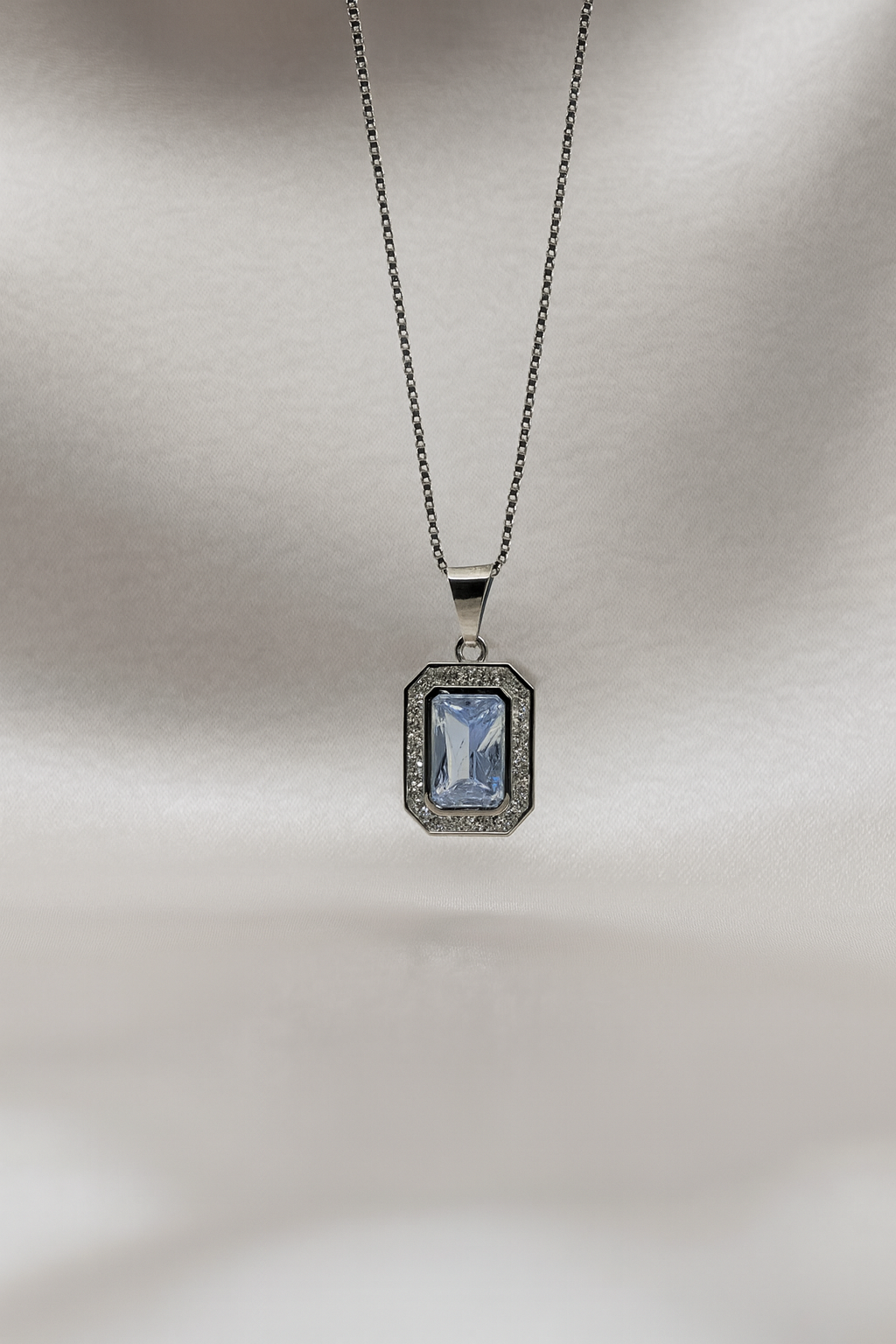 Rectangular Crystal Frame Pendant On Silver Chain