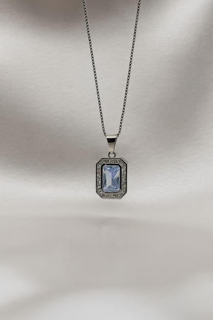 Rectangular Crystal Frame Pendant On Silver Chain