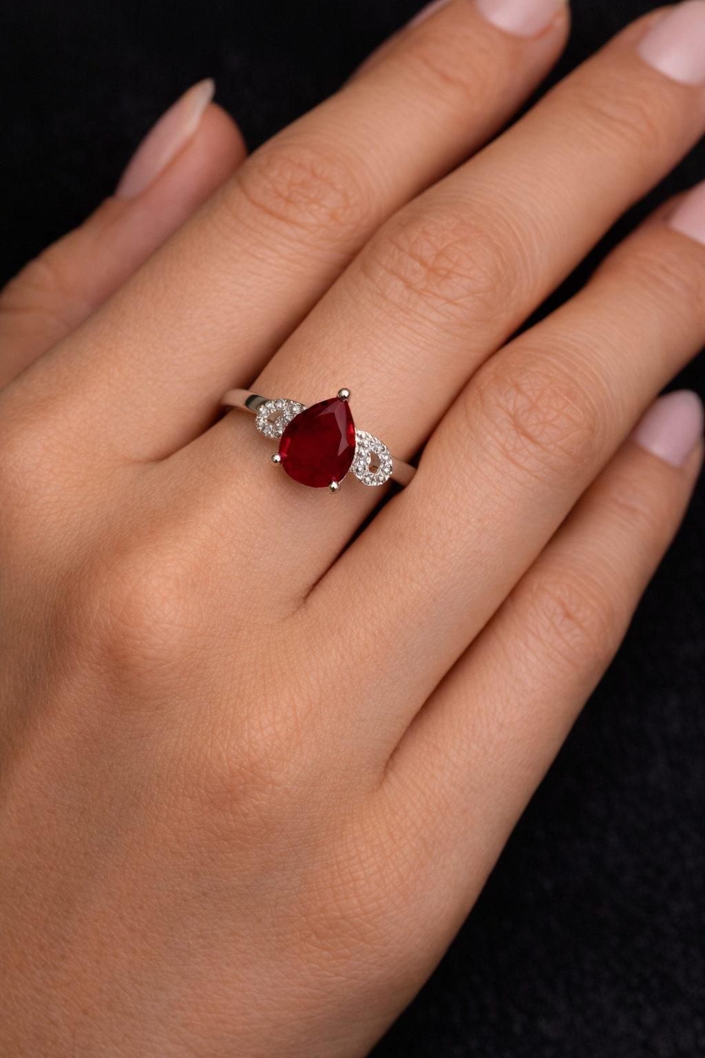 Crimson Infinity Pear Ring