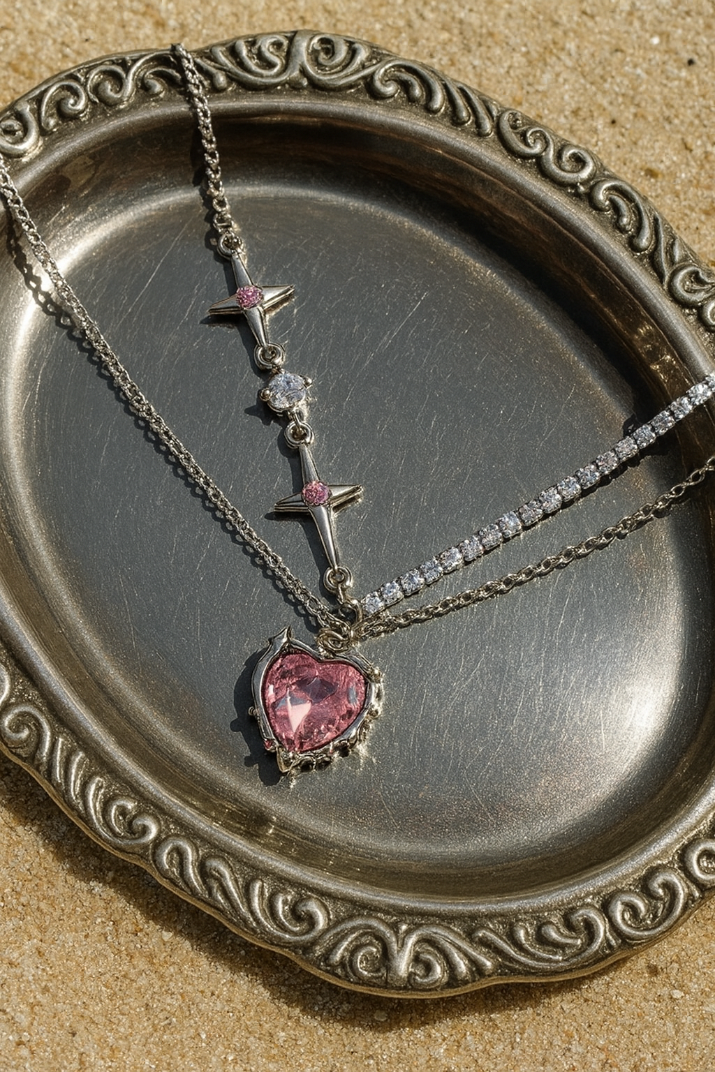 Delicate Pink Heart Pendant with Silver Chain-Ruvanya