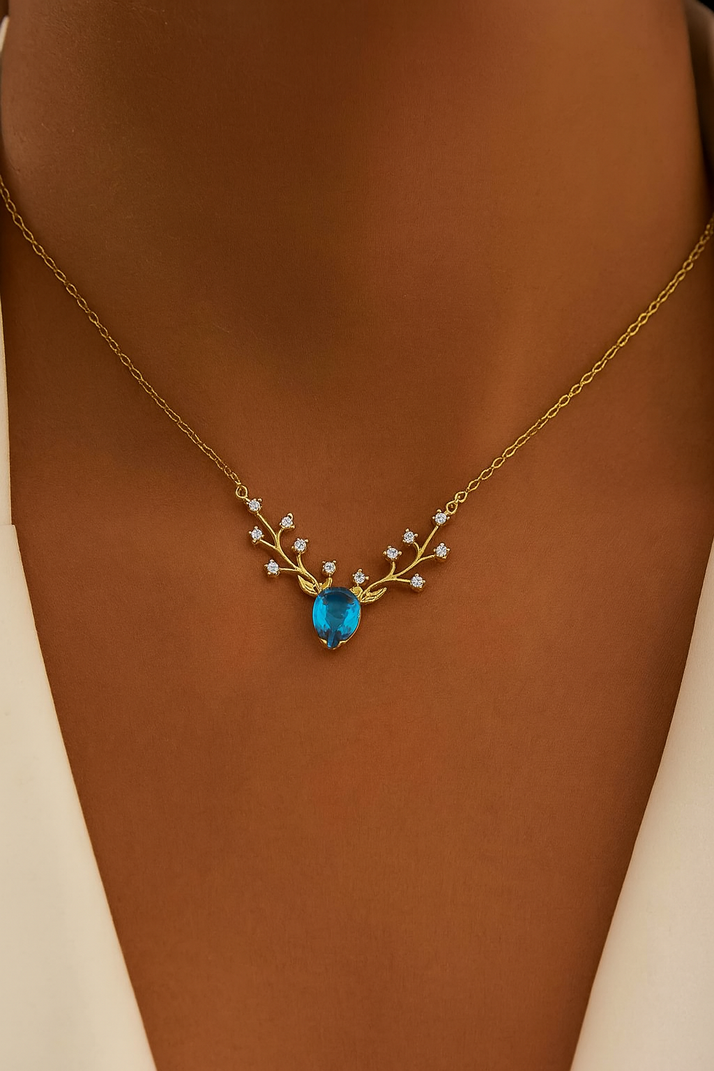 Deer Antler Pendant with Teardrop Gemstone-Ruvanya