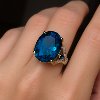 Embedded Cubic Blue Zirconia Rose Gold Ring -Ruvanya