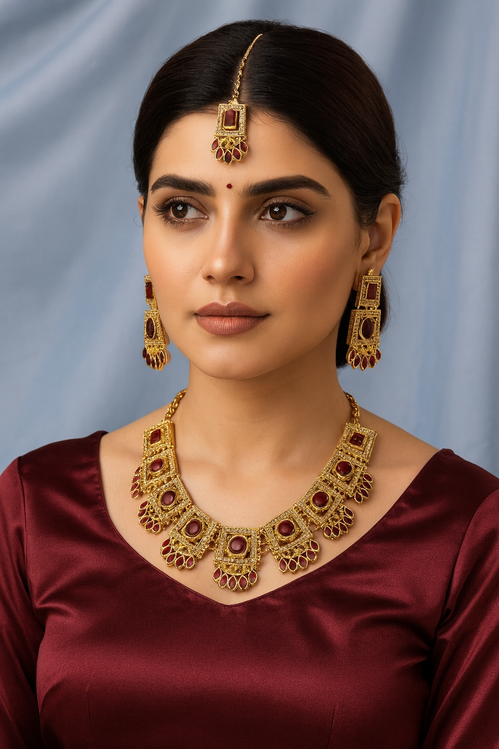 Rectangular Kundan Choker Necklace Set-Ruvanya