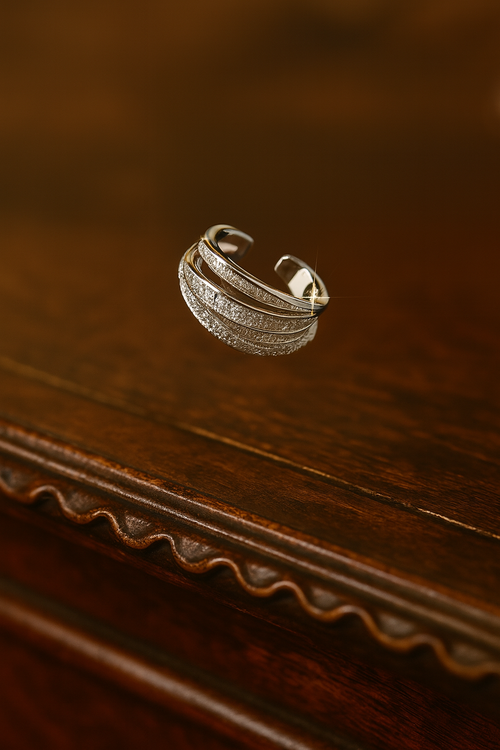 Sparkling Silver Adjustable Ring with Fancy Zircons-Ruvanya