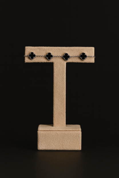 Silver Black Clover Bracelet