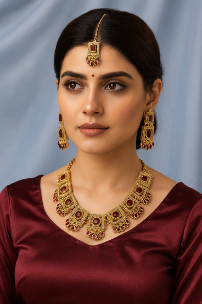 Rectangular Kundan Choker Necklace Set-Ruvanya