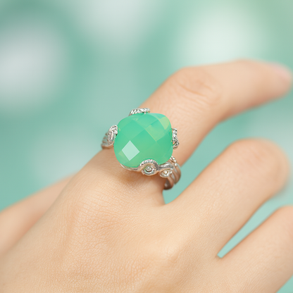Sparkling Green Cushion Ring for Women-Ruvanya